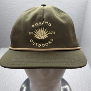Poncho Outdoors Fishing Rope Hat Olive Green Snapback Cap Adjustable Logo